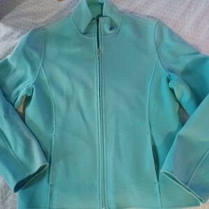 Vintage Alexandra Bartlett Wool Full Zip Sweater Jacket Mock Collared Blue Sz M